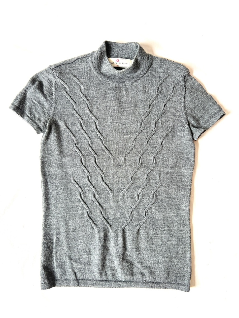 Vintage Charles Jourdan Paris Wool sweater Knit Mock Neck Short Sleeve Gray S